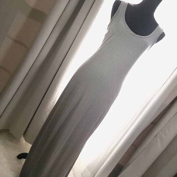 Mossimo Women Gray Casual Striped Bodycon Maxi Dress With Side Slit Size S/P - Picture 1 of 5